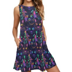 Black Cat Print Dress Zo14