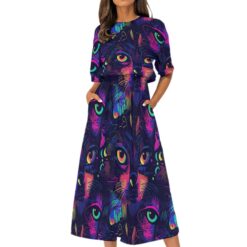 Cat Face Black Midi Dress Zo15