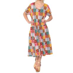 Checkered Sunflower Midi Dress Zo22