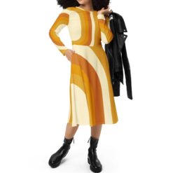 Groovy All-Over Print Long Sleeve Midi Dress Zo13