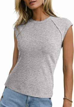 Casual Crewneck Cap Sleeve Top ZO44