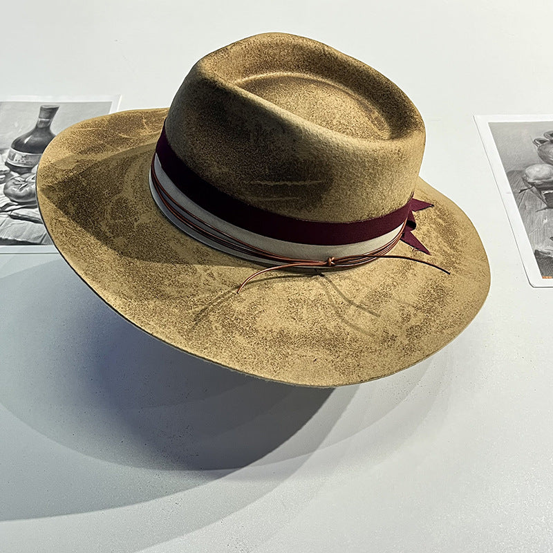 Distressed Fedora with Red Striped Edge - Image 5