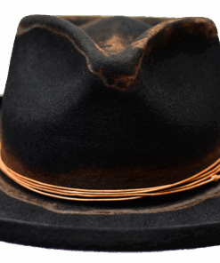Distressed Wide Brim Wool Felt Fedora Hat