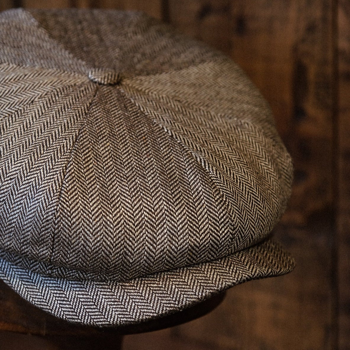 Eight Piece Grey Herringbone Linen Newsboy Cap - Image 2