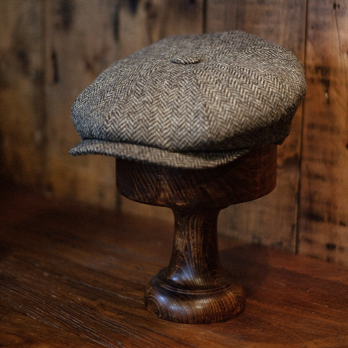 Eight Piece Herringbone Wool Retro Newsboy Cap-Light Brown - Image 6