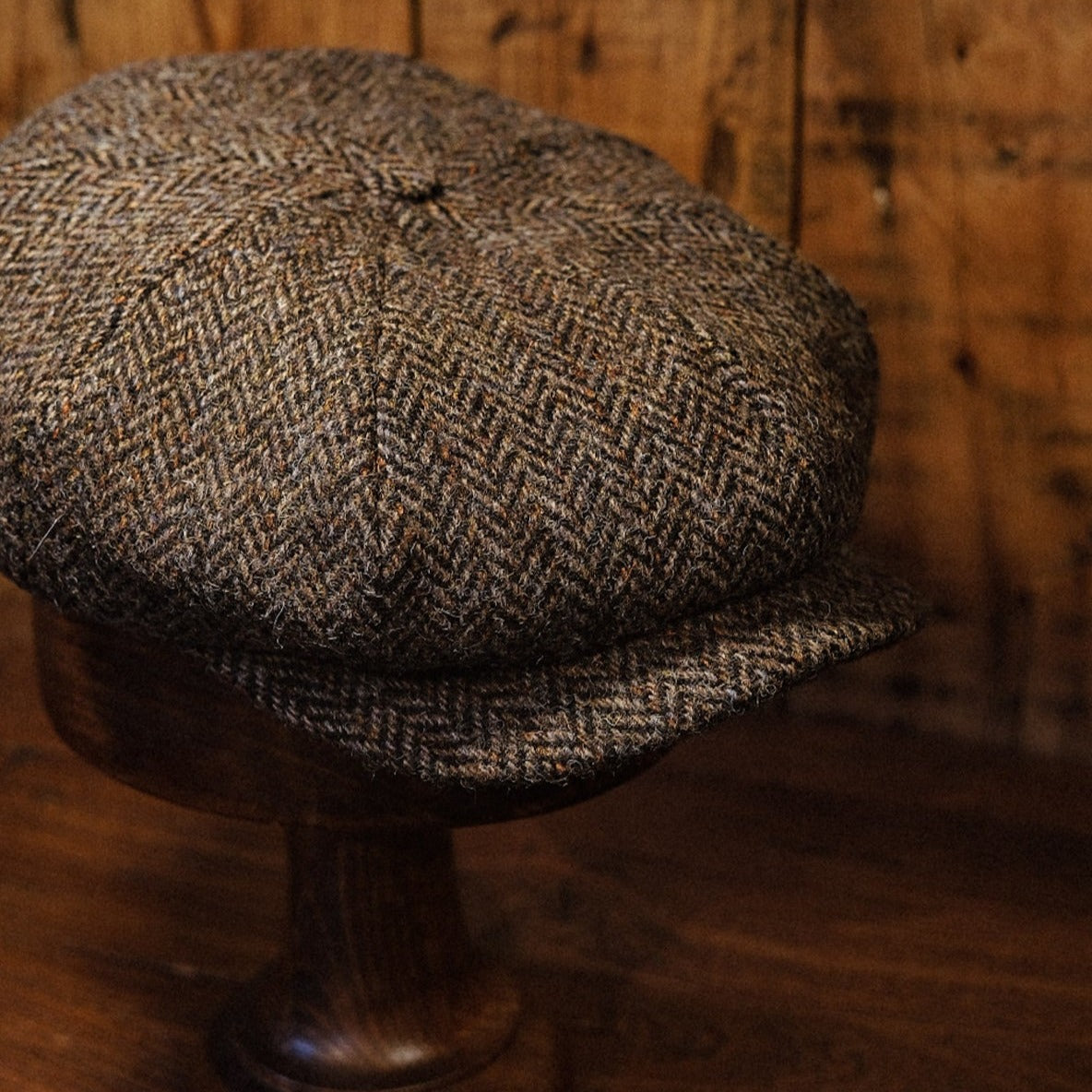 Eight Piece Light Brown Herringbone Wool Newsboy Cap - Image 4