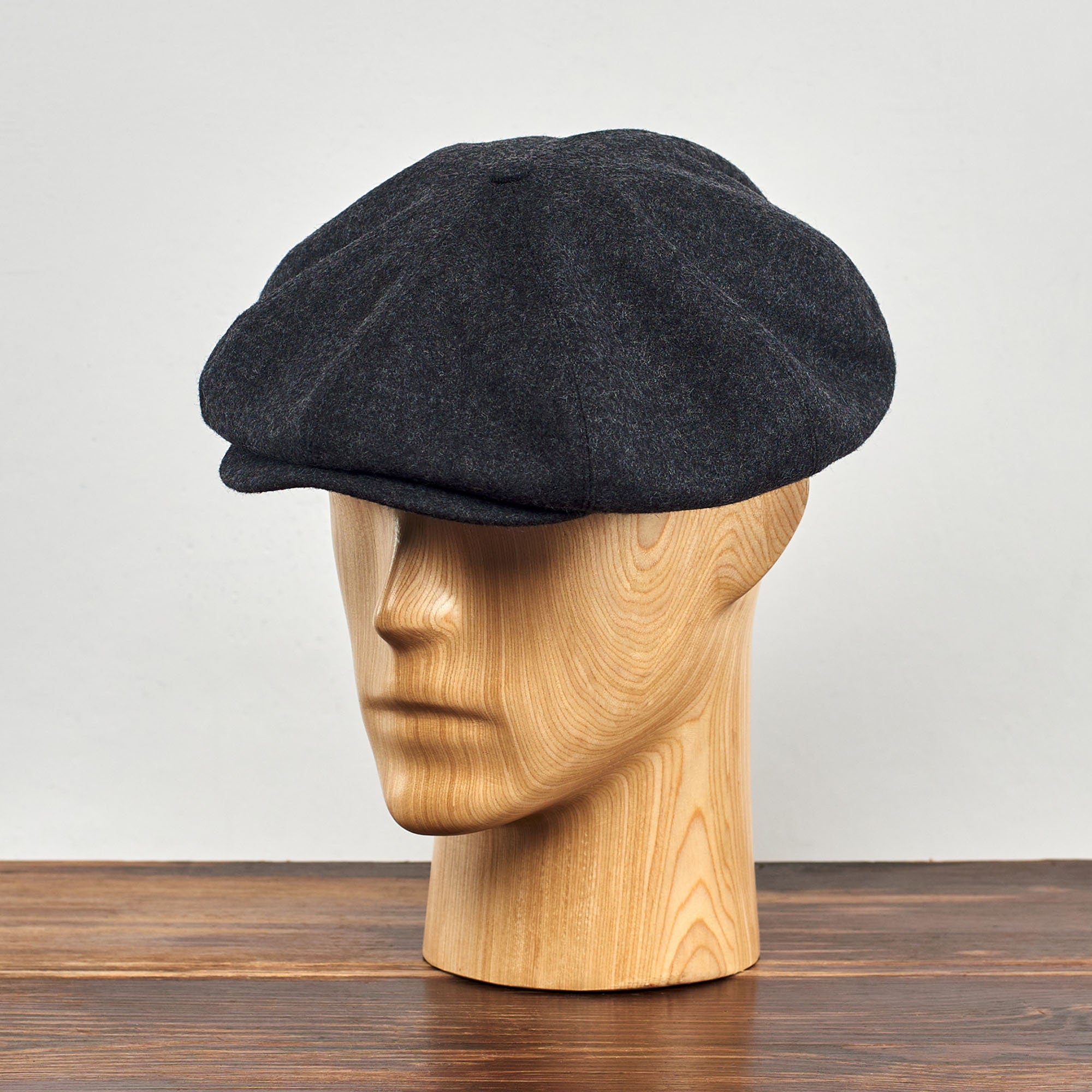 Eight Piece Wool Newsboy Cap-Dark Grey - Image 5