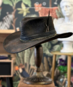 Midnight Maverick Fedora with Leather Curved Brim Conical Crown and Chain Strap