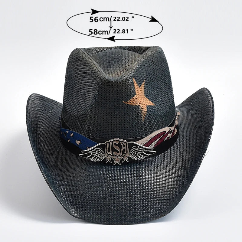 Vintage Straw Western Cowboy Hat Jazz Hat - Image 6