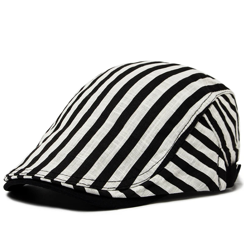 Vintage Stripes Plaid Cotton Visor Flat Cap - Image 2