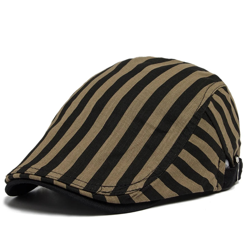 Vintage Stripes Plaid Cotton Visor Flat Cap - Image 8