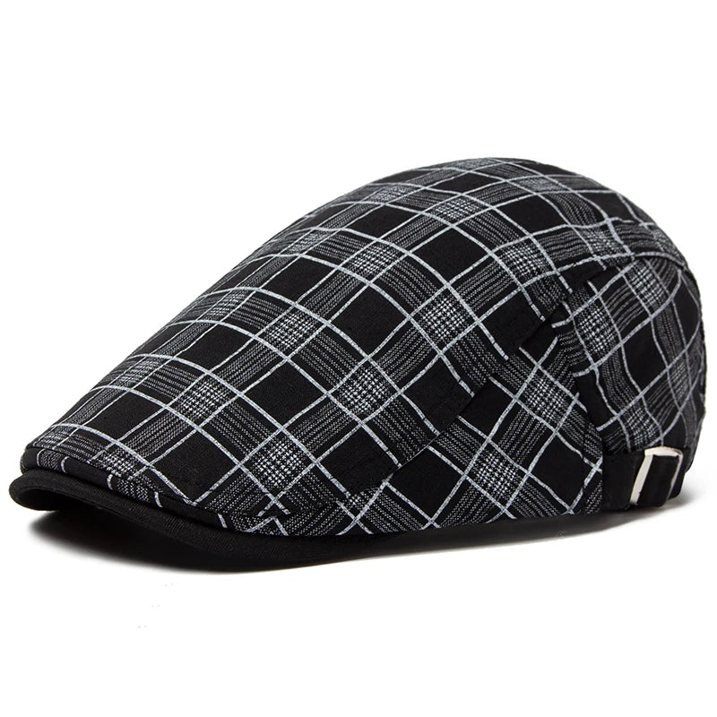 Vintage Stripes Plaid Cotton Visor Flat Cap - Image 3