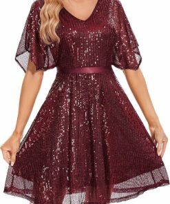 Burgundy Bat Sleeves Cocktail Dress ZO27