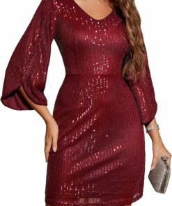 Burgundy V Neck Party Dress ZO15