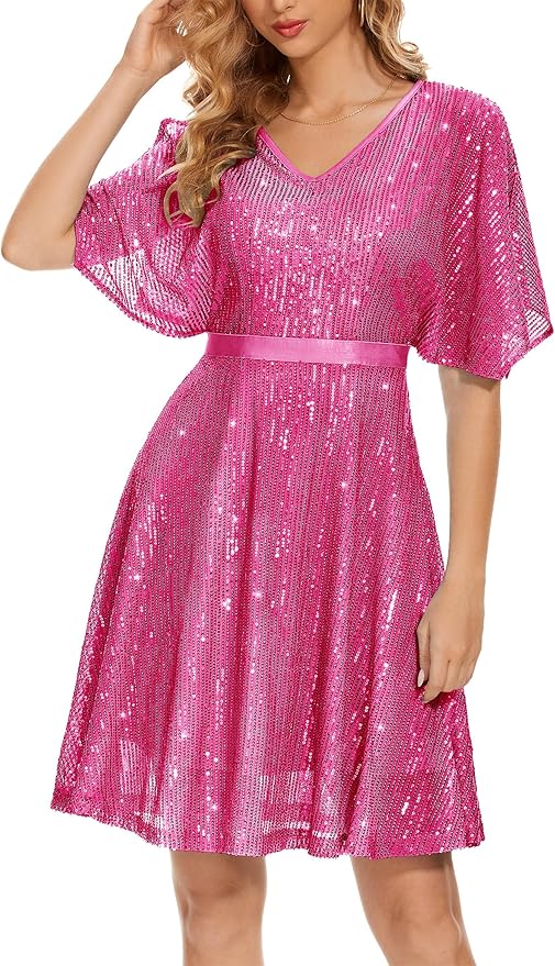 Fuchsia Bat Sleeves Cocktail Dress ZO26