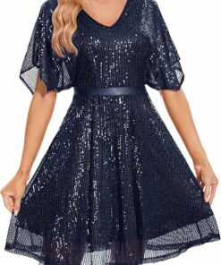 Navy Bat Sleeves Cocktail Dress ZO28