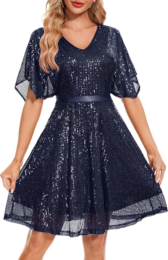 Navy Bat Sleeves Cocktail Dress ZO28