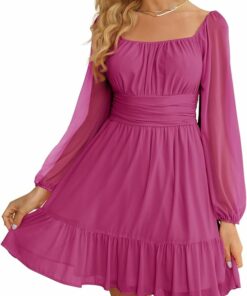 Women's Mesh Long Sleeve Square Neck Dress ZO33