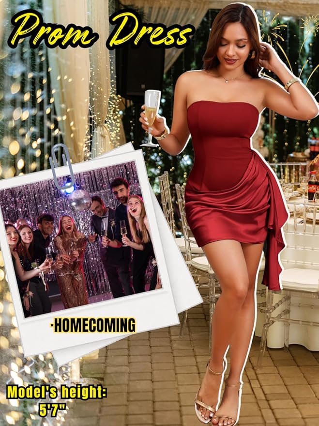 Burgundy Sexy Satin Party Dress ZO35 - Image 2