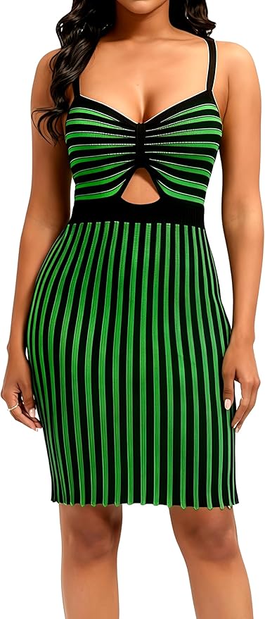 Green Knit Straps Sexy Mini Dress ZO20