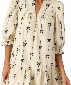 Beige Mock V Neck Babydoll Dress ZO63