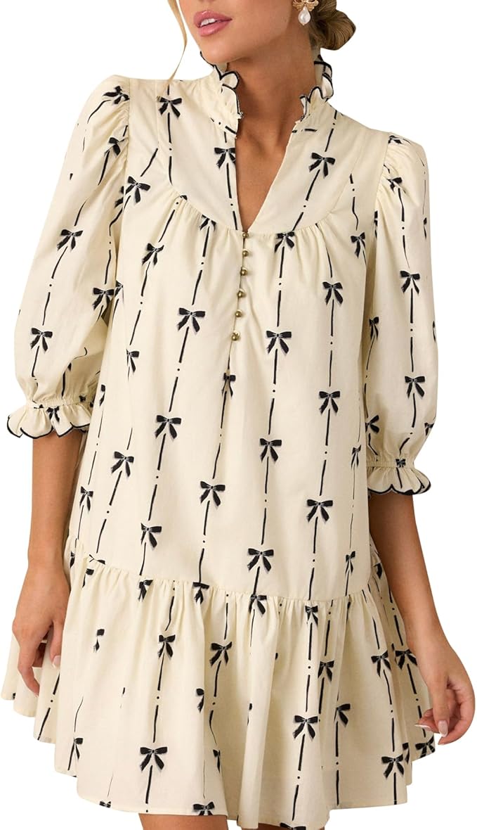 Beige Mock V Neck Babydoll Dress ZO63