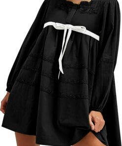 Black Long Puff Sleeve Mini Dress ZO71