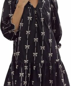 Black Mock V Neck Babydoll Dress ZO62