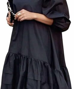 Black Puff Sleeve Peplum Dress ZO72