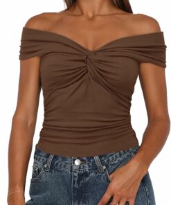 Coffee Twist Knot Front Off Top ZO60