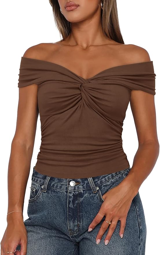 Coffee Twist Knot Front Off Top ZO60