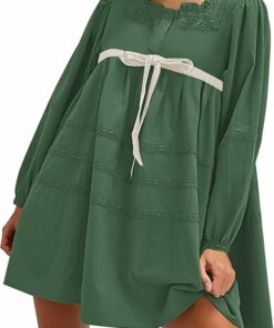 Dark Green Bow Tie Babydoll Dress ZO69