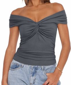 Grey Twist Knot Front Off Top ZO59