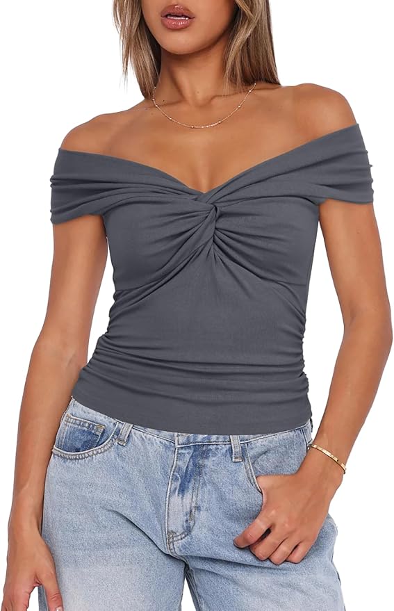 Grey Twist Knot Front Off Top ZO59