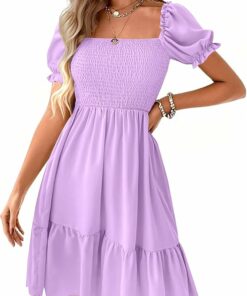 Light Purple Square Neck Dress ZO66