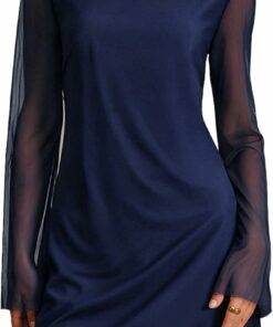 Navy Boat Neck Mesh Cocktail Dress ZO81