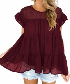 Red Swiss Dot Babydoll Top ZO87