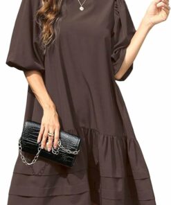 Women's Puff Sleeve Peplum Dress ZO73
