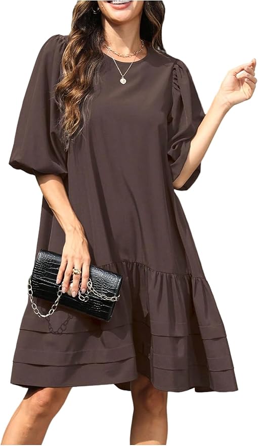 Women's Puff Sleeve Peplum Dress ZO73