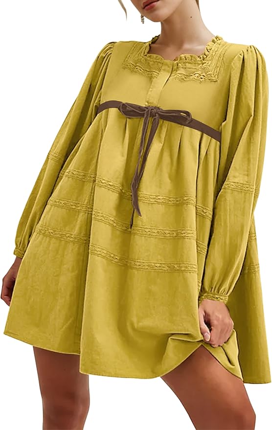 Yellow Bow Tie Babydoll Dress ZO68