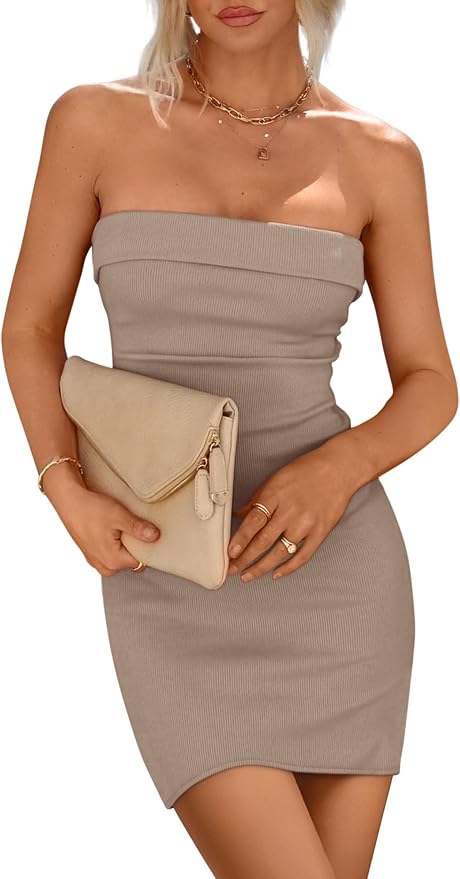 Khaki Strapless Bodycon Short Dress ZO115