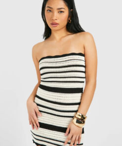 Petite Crochet Stripe Bandeau Mini Dress ZO135