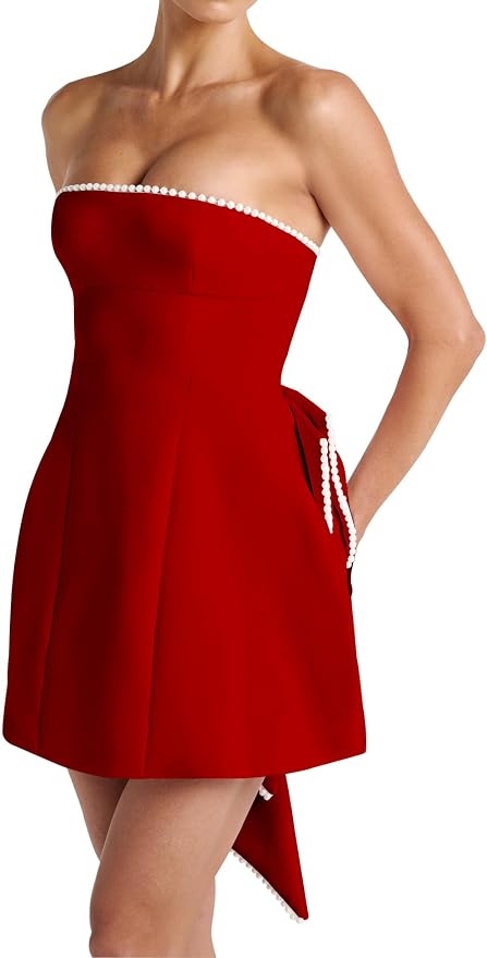 Red Sexy Strapless A-Line Mini Dress ZO123 - Image 2