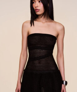 Black Strapless Crochet Dress ZO134