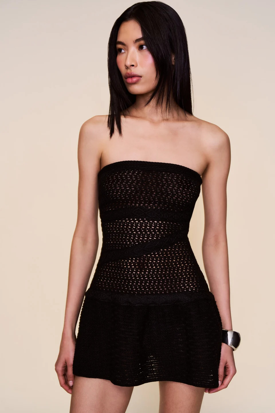 Black Strapless Crochet Dress ZO134