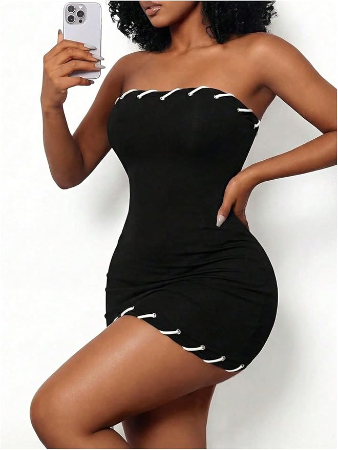 Strapless Lace Up Bodycon Dress ZO130 - Image 2