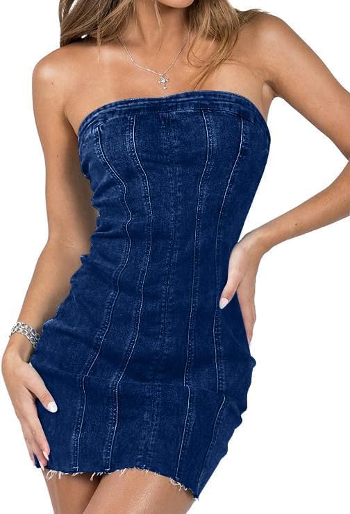 Women's Sexy Denim Strapless Dress ZO128