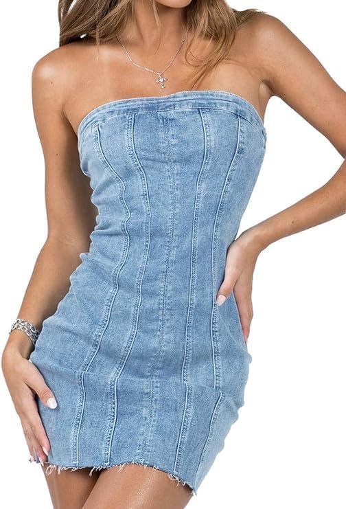Women's Sexy Jeans Strapless Dress ZO129