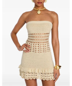 Women's White Vali Metallic Crochet Pearl Dress ZO133
